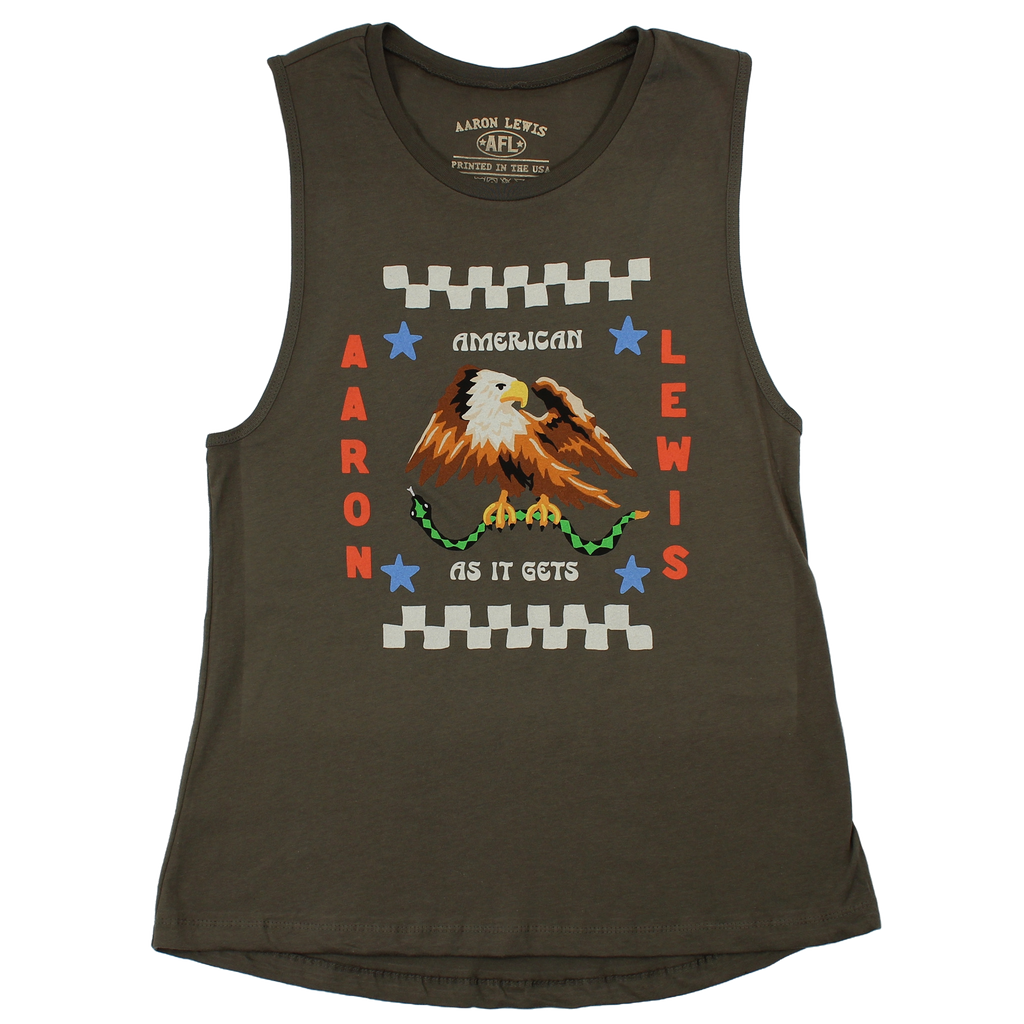 Aaron Lewis Ladies American As It Gets Tank Top (Military Green) - Missile Baits